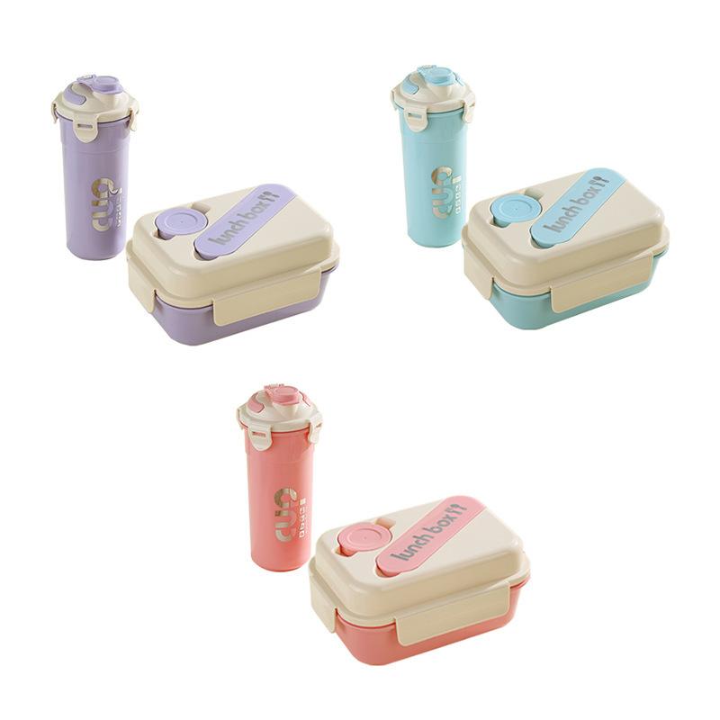 Buckle Macaron Value Lunch Box, Water Cup Dopamine Set, Microwave Oven Heating, Grid Sealing Bento Box