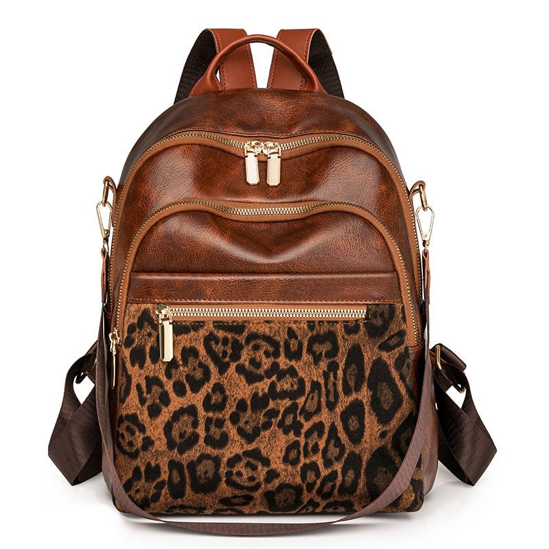 Rucsac la modă de toamnă și iarnă, imprimeu retro de leopard, tendința preferată a femeilor.