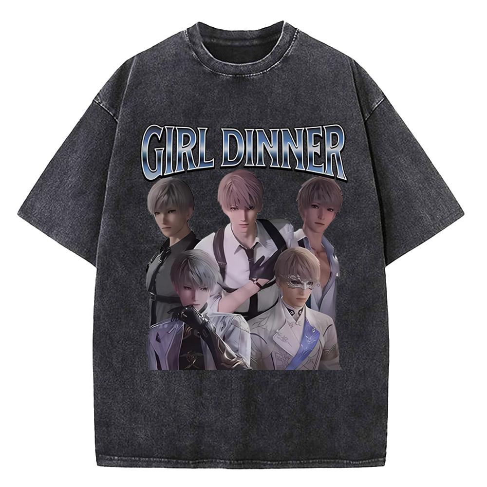 

Kawaii Girl Dinner Zayne Love And Deepspace Vintage Washed TShirt For Unisex Women Cotton Short Sleeve Crewneck TopsTops 2XL