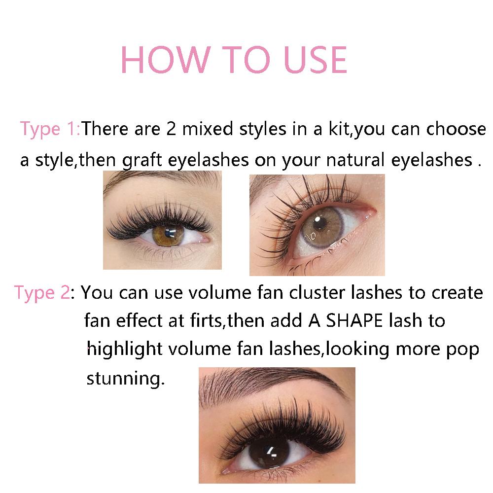 Needed Eyelashes Extension Natural Long Premade Volume Fan Eyelashes A Shape&Volume Cluster Mixed