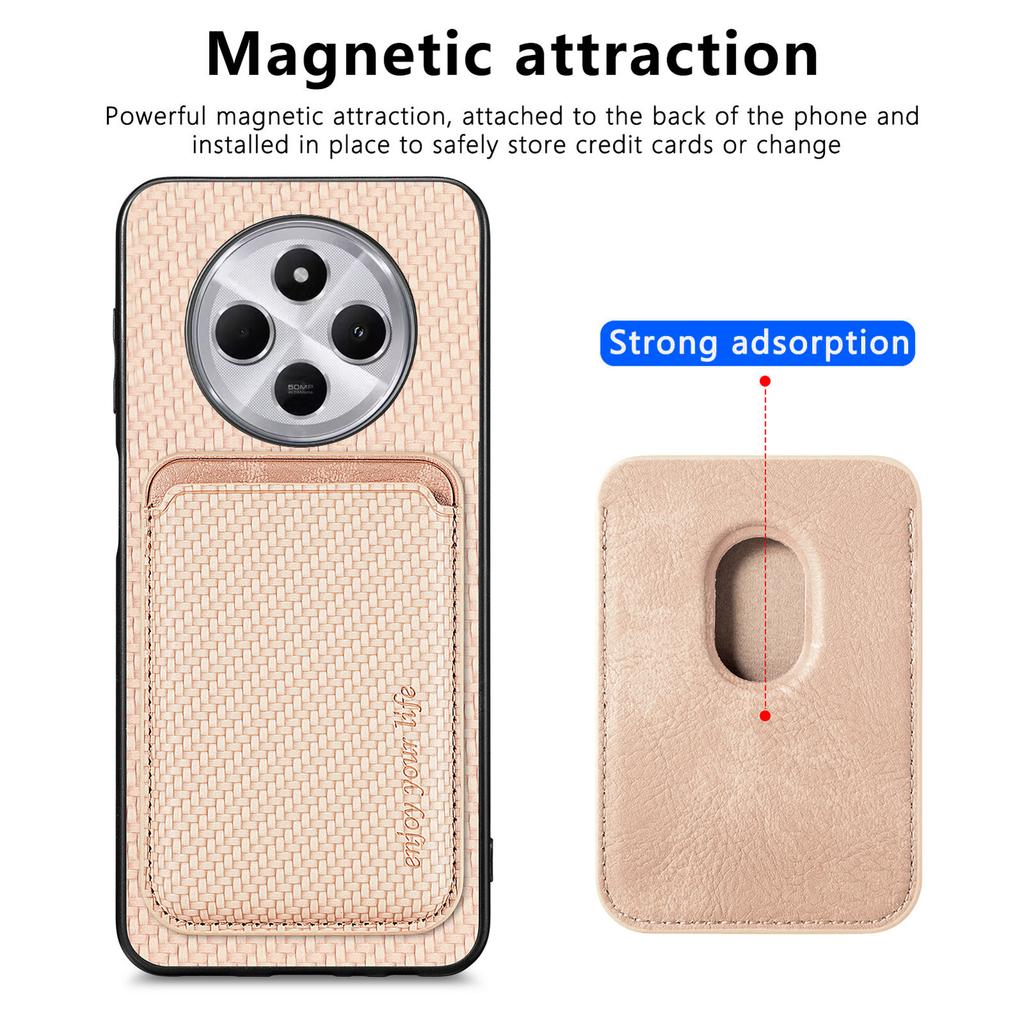 Phone Case For Xiaomi Redmi 14C 4G/14R 5G/Poco C75 4G Carbon Fiber Leather Back Cover with Detachable Card Bag