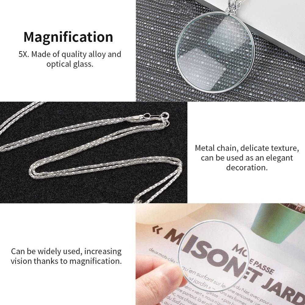 Gift Necklace Magnifying Glass 5x Portable Monocle Magnifier Pendant  Reading Newspaper