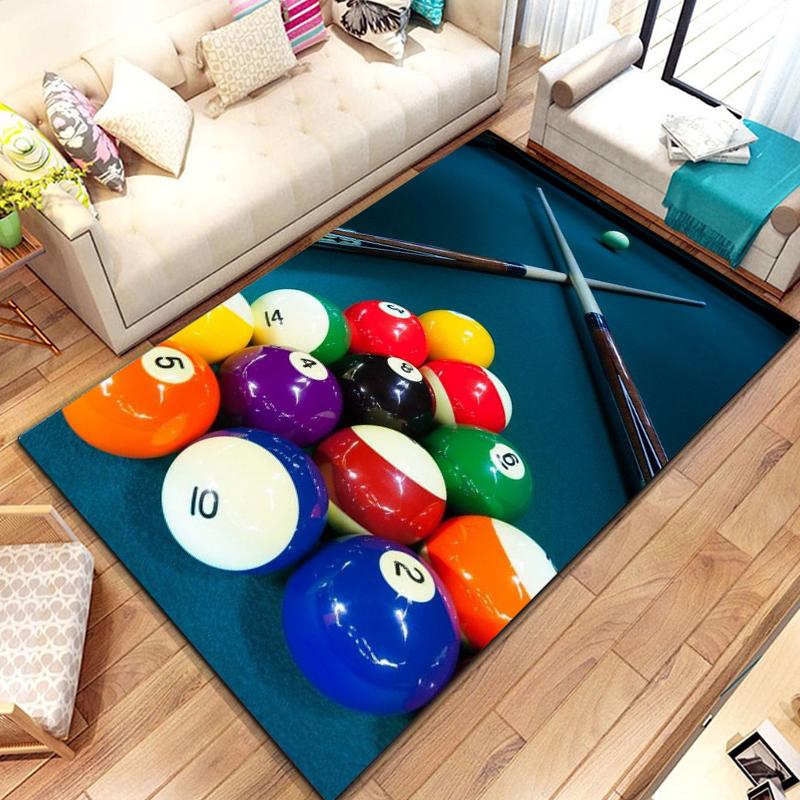 3D Colorful Snooker Billiard Carpet Ball Sports Area Rug for Living Dining Room Bedroom Decor Floor Rug Bathroom Non-Slip Rugs