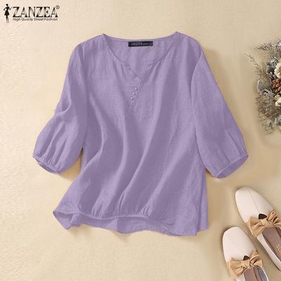 Women Casual V-Neck 3/4 Sleeve Loose Summer Cover Up Blouse