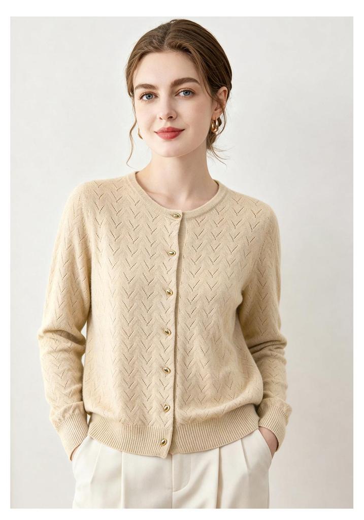 Lekasha 100% Pure Cashmere Women's Cable Knit Cardigan Sweater - Loose Fit for Autumn/Winter.