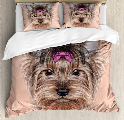 Set de lenjerie de pat Yorkie pentru dormitor pat casă Yorkshire Terrier cu fundă drăguță animal husă de plapumă husă de pilotă și față de pernă