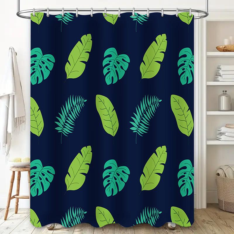 Feather Pattern Shower Curtain Green Monstera Leaf Design for Bathrooms Decor