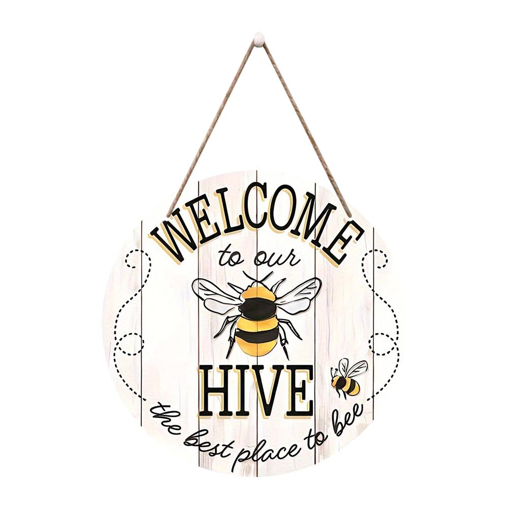 

1 шт. Деревянная подвесная табличка «Пчела Добро пожаловать в наш улей» для декора дома и сада, Деревенская круглая деревянная настенная подвесная табличка для улицы L белый