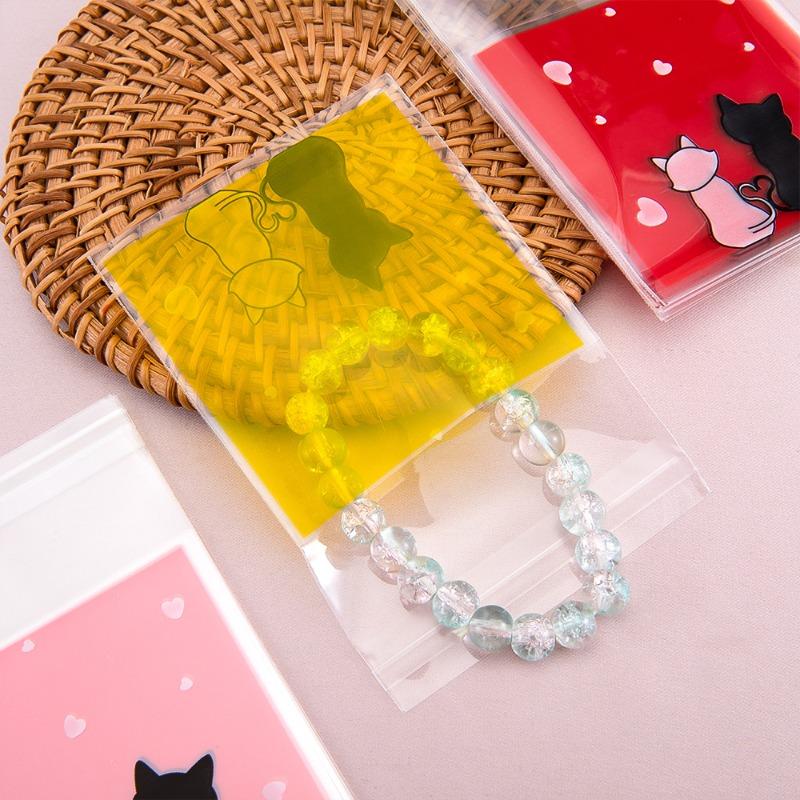 50 Stück Kekstüten Selbstklebende Beutel Rosa Katzenpaar Kekse Süßigkeiten Schmuck Geschenkverpackung Plastiktüte