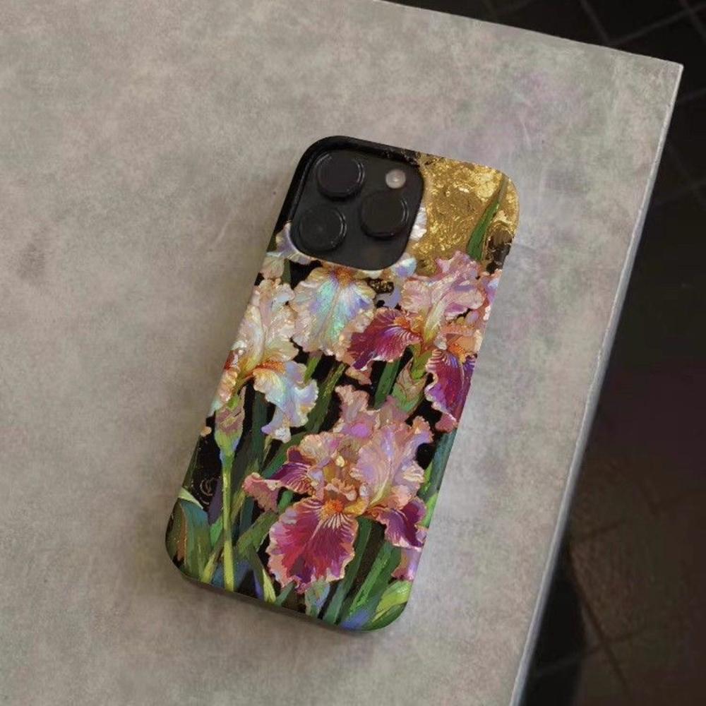 

Luxury Iris Flower Gold Accent Art Print Shockproof Phone Case for iPhone 17 16 15 14 11 12 13 Pro Max Air Plus Back Cover iPhone 12 Pro
