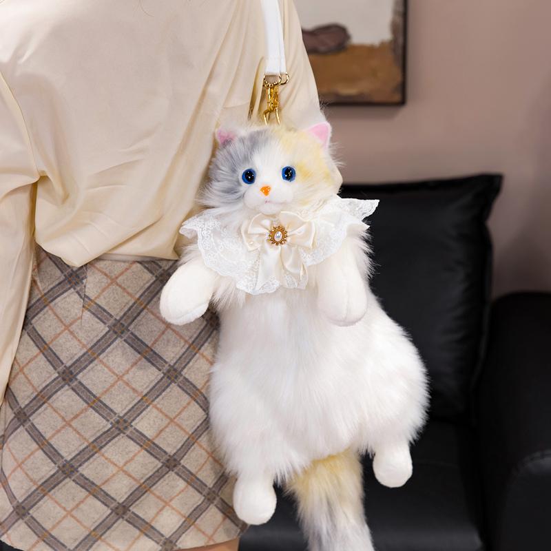 Soft Cartoon Cat Plush Stuffed Toy Kawaii Simulation Cat Plush Bag Fur Doll Toy Home Decoration Toy Birthday Gift