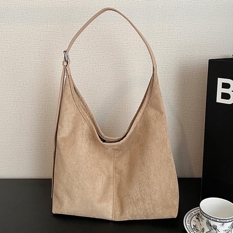 Laid-back Style Large-capacity Suede Bag, Simple Single-shoulder Underarm Bag, Retro Commuter Tote Bag