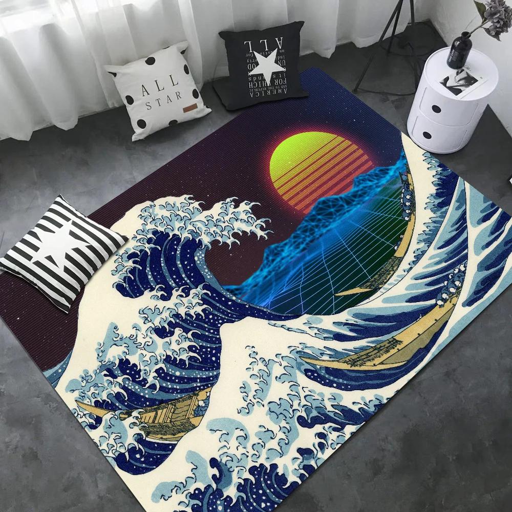 Japanese Wave Art Floor Mat Retro Multiple Choice Living Room Kitchen Rug Non-Slip Modern Home Decor