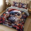 3 Pcs Christmas Owl Quilt Set Thick Blanket Set Festive Comforter Bedding Set 1 Quilt + 2 Pillowcases Holiday Gift Idea