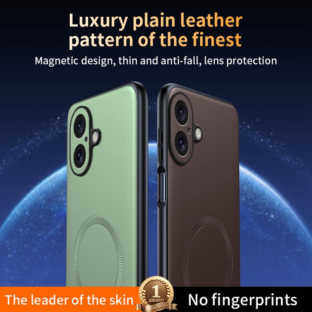 For iPhone 16 Case Compatible with MagSafe Leather Coated TPU+PC Phone Cover