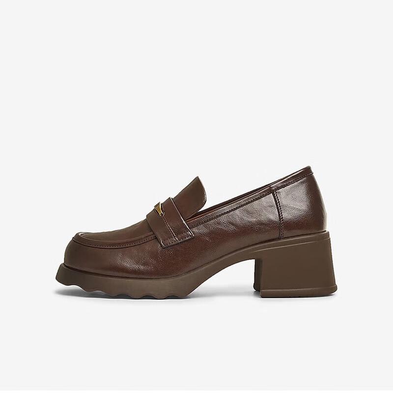 BASTO Women s Metal Buckle Block Heel Loafers 39