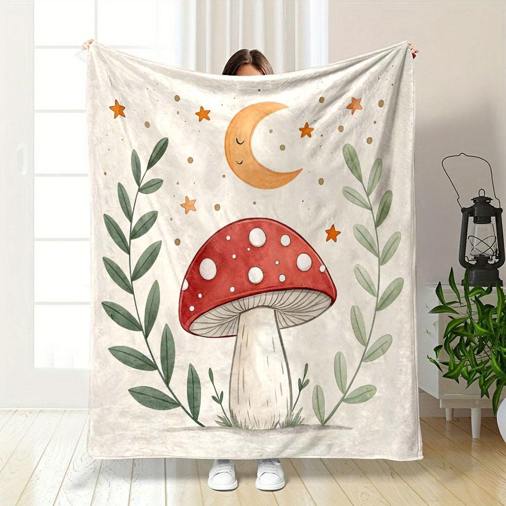 Mushroom and Moonlit Fantasy Print Blanket Soft and Cozy Perfect for the Living Room Bed Sofa or a Nap,gift