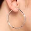 9999 Sterling Silver Rhombus Pattern Large Hoop Earrings for Women, Fashionable Hypoallergenic Ear Jewelry with High-End Feel.