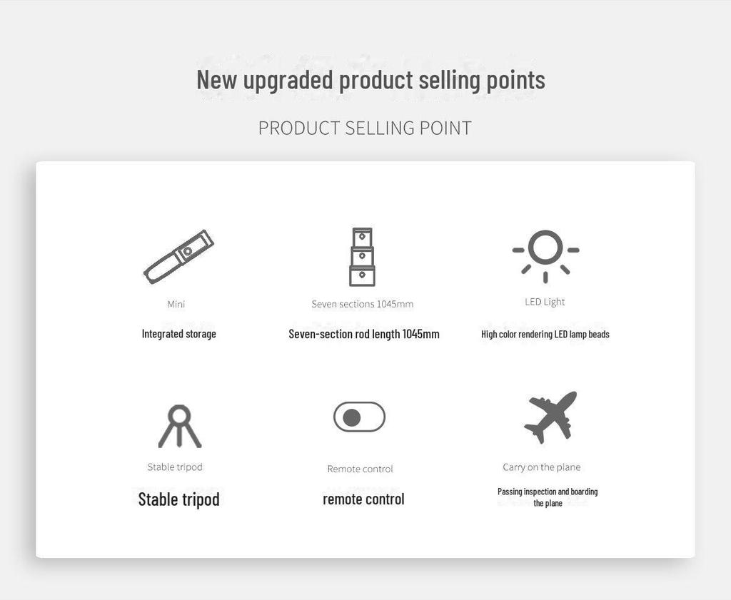 Q02S Bluetooth Selfie Stick with LED Light & Tripod for Live Broadcasts