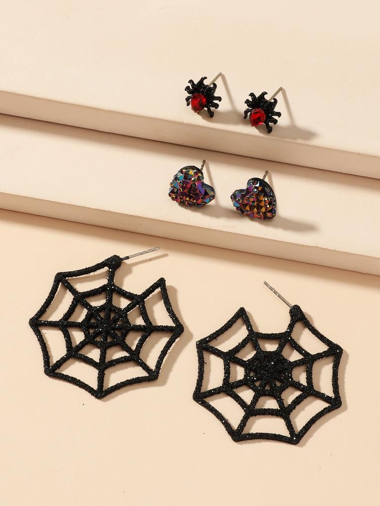 3pcs Set Retro Exaggerated Pumpkin Spider Ghost Skull Stud Earrings for Women Halloween Party Cartoon Cute Witch Jewelry Sets