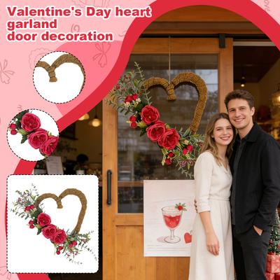 Corona de San Valentín, Corona de Corazón, Decoración de Puerta, Colgante de Puerta para el Hogar, Corona para Puerta Principal, Primavera