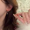 Vintage Red Bow Headband Earrings, High-End Earrings For Autumn And Winter Wedding Commuting