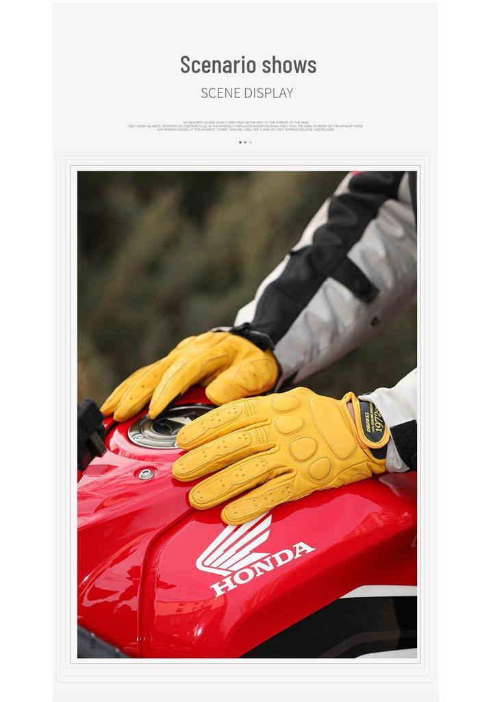 Dennis Skórzane Rękawice Motocyklowe Retro Harley - Przeciwupadkowe, Oddychające, Dotykowe, Rękawice do Jazdy na Cztery Pory Roku