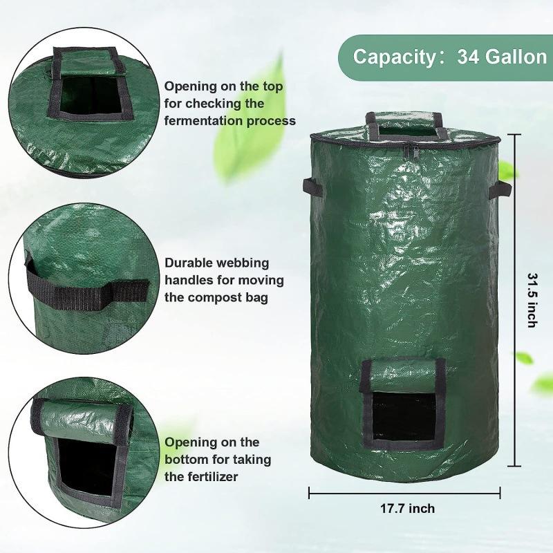 Thickened PE Composting Bag: Breathable, Waterproof, Sealed Garden Compost Bin