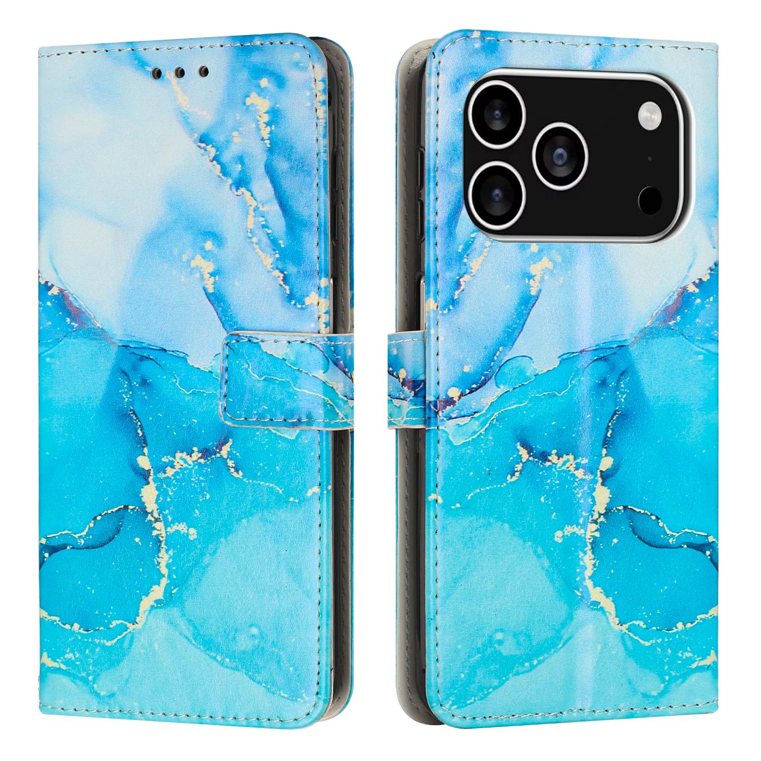 For iPhone 17 Pro Stand Case Marble Pattern PU Leather Wallet Phone Cover B