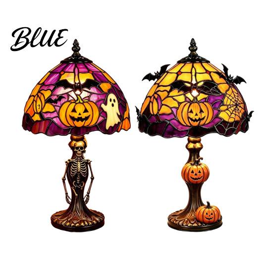 Fall Seasonal Display Halloween Pumpkin Bat Table Lamp Stained Glass Reading Light Gothic Decor Cozy Nightstand Light for Bedroom Bookshelf Unique