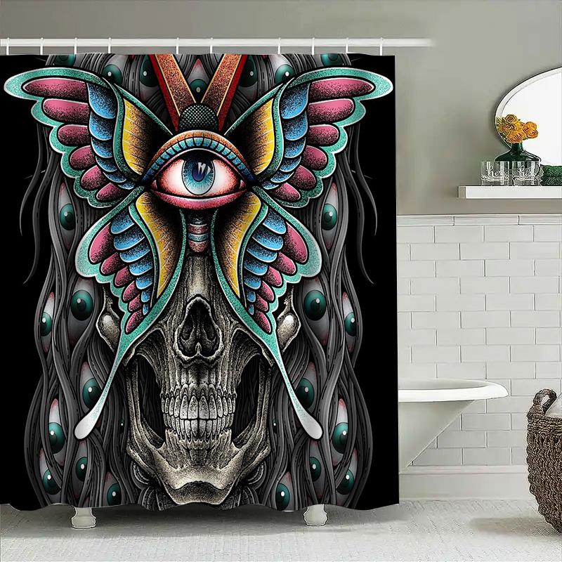 Gotischer Schmetterling Duschvorhang Dunkles Totenkopf-Wandbehang Halloween Heimdekor Waschbares Badezimmer-Set Vintage Künstlerischer Wandbehang