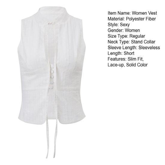 Women Vest Tops Solid Color Retro Design Stand-Up Collar Sleeveless Tank Tops Summer Holiday Party Club Everyday Wear