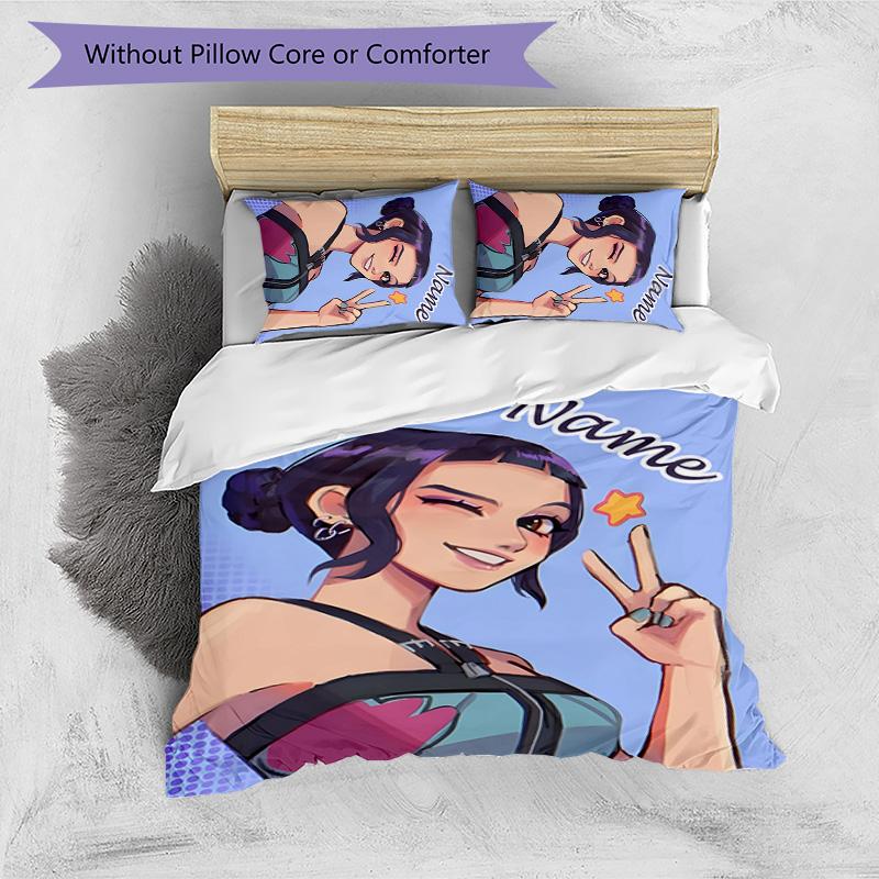 3pcs KPop Demon Hunters14 Cover Set - Personalized Name, HD Printed Bedding with 1 Cover and 2 Pillowcases - Perfect for Home Decor, Easy Care
