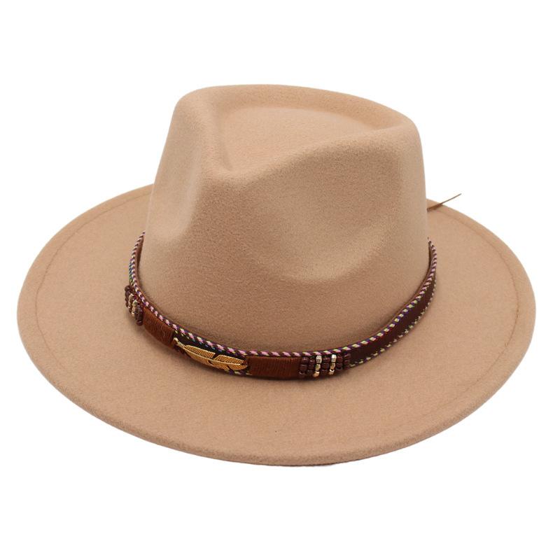 Feather Decoration Ethnic Style Top Hat Tibetan Jazz Hat Temperament Felt Hat Imitation Wool Hat Men'S And Women'S Ins Style