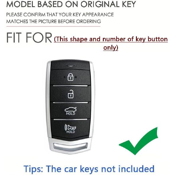 SANRILY Golden-Edge 4 Button Key Fob Cover Fit for Genesis G70, G80, G90 2017-2020 Keyless Full Coverd Smart Key Case with Leather Keychain Black