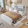 Modular Bed Double Bed, Open Shelf, Three Drawers with Castors, Metal Adult Handles, Storage Compartment Drop-Down Door, Pine Frame Soft