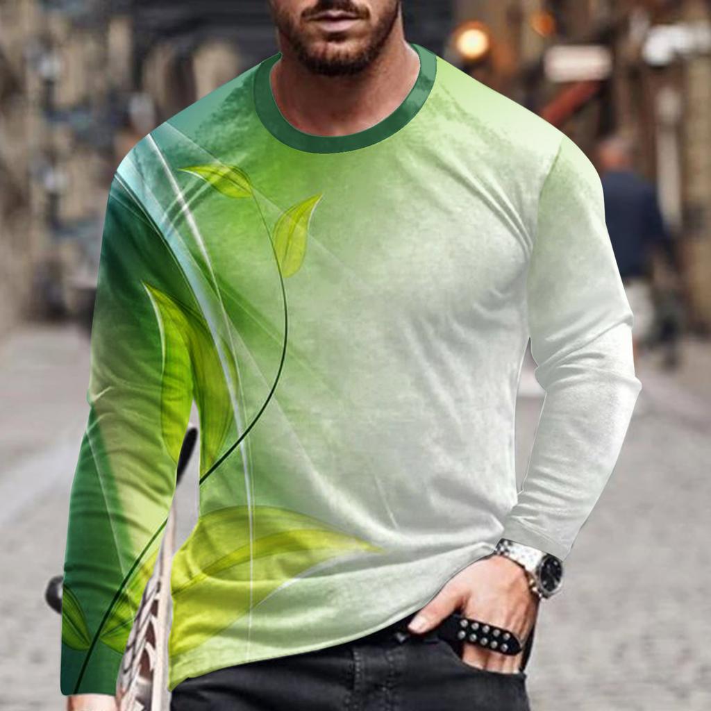 Spring and Autumn Round Neck 3D Line Printed Top Fashionable Casual Simple Long Sleeved Men's T-shirts