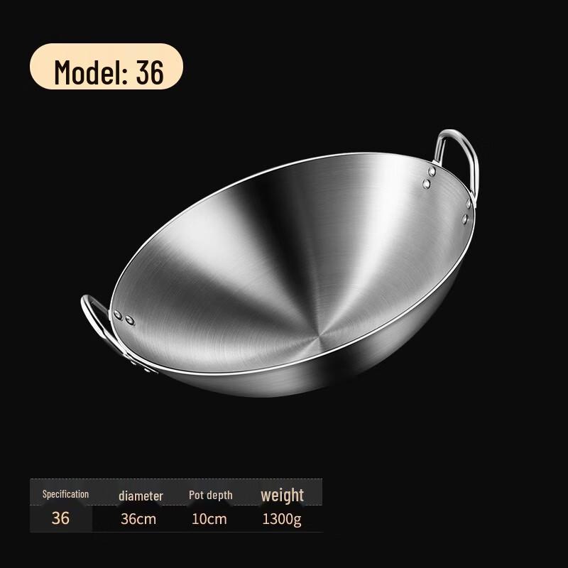 Jingzhouyuan Commercial 316 Stainless Steel Double-Handle Wok