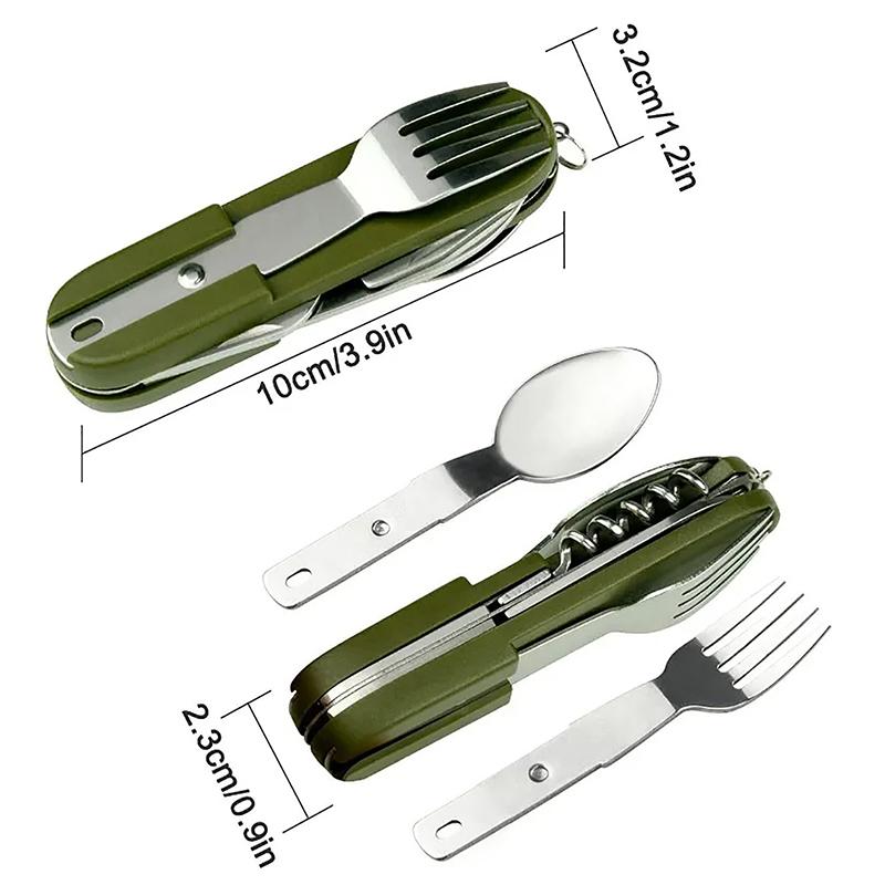 7 In 1 Multifunctional Outdoor Tableware Survival Tools Stainless Steel Foldable Fork Spoon Knife Picnic Camping Dinnerware
