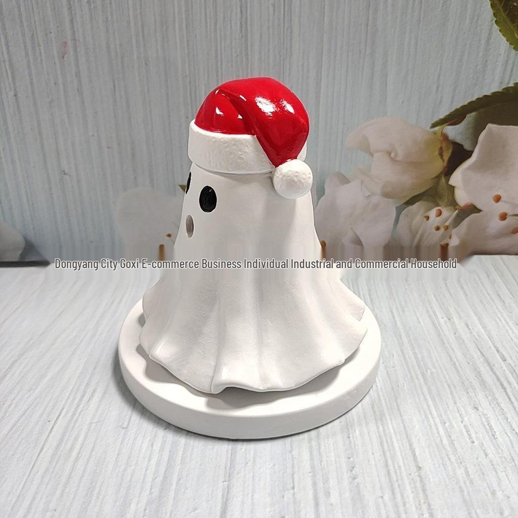 Ghost Incense Burner: Halloween Resin Ornament with Christmas Hat