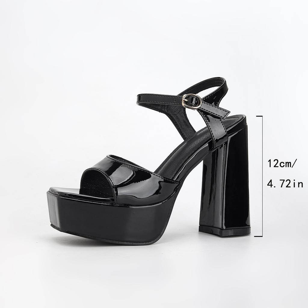 High Heels Mode neu einfach eckige Spitze offene Zehen dicker Absatz Sandalen High Heels Damenschuhe