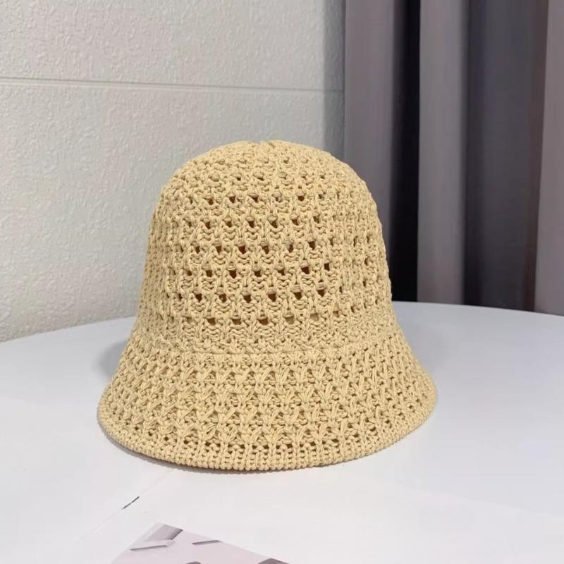 2026 New Thin Knitted Hollow Bucket Hat Female Casual Breathable Summer Sun Protection Fisherman Cap Spring Sunshade Buckets