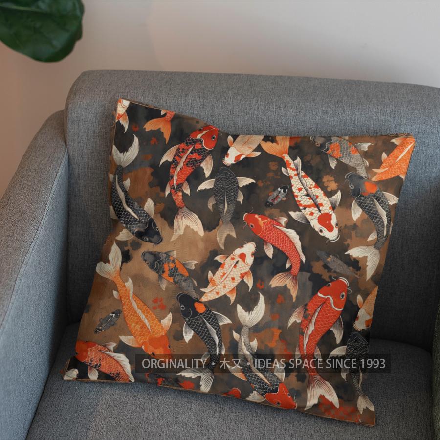 2D Colorful Koi Fish Pattern Throw Pillow Cover Pattern Cushion Cover Suitable For Sofa Bedroom Car Pillow Cover