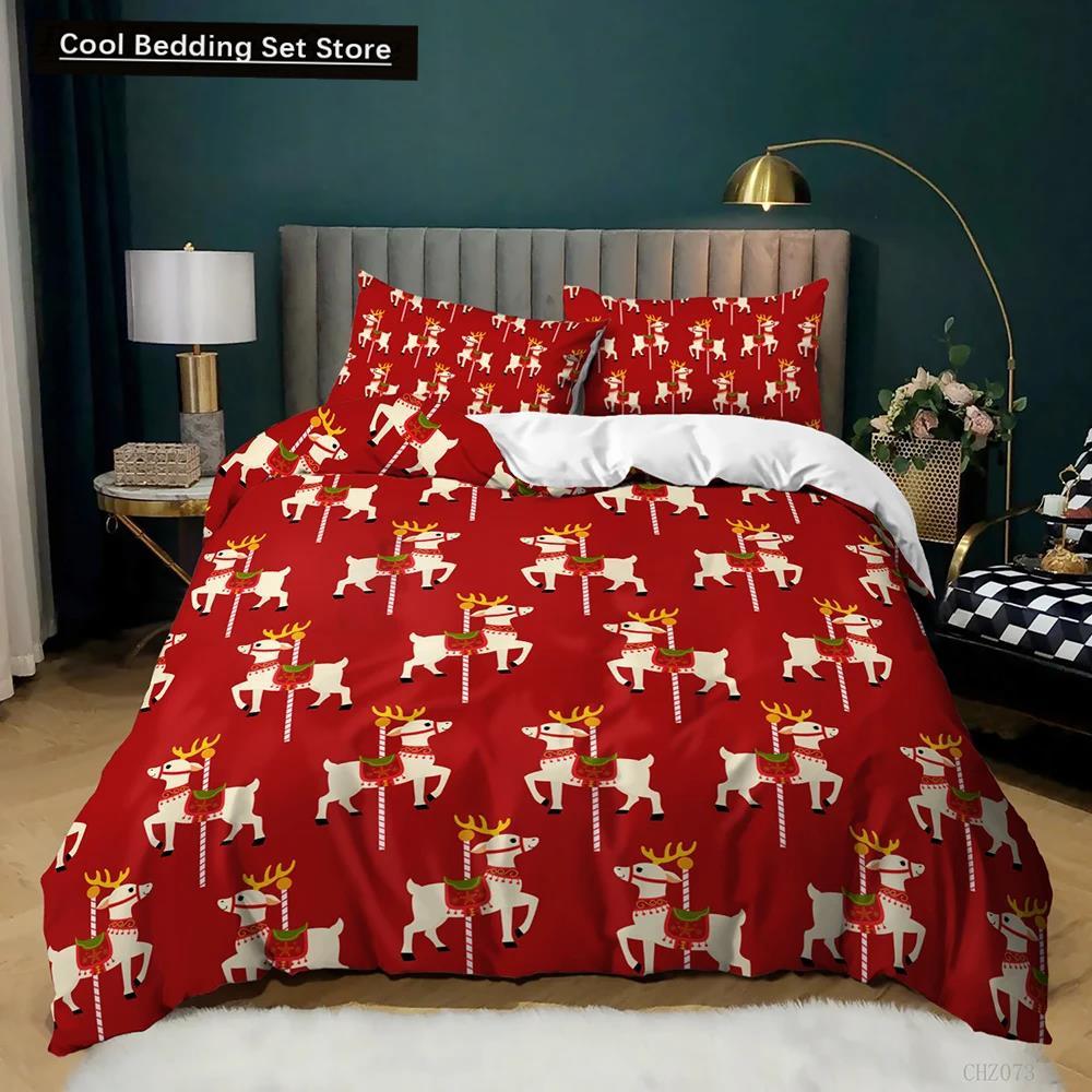 Christmas Duvet Cover Set Winter Snowman Santa Claus Christmas Stocking Bedding Set Double Queen King Size Polyester Qulit Cover