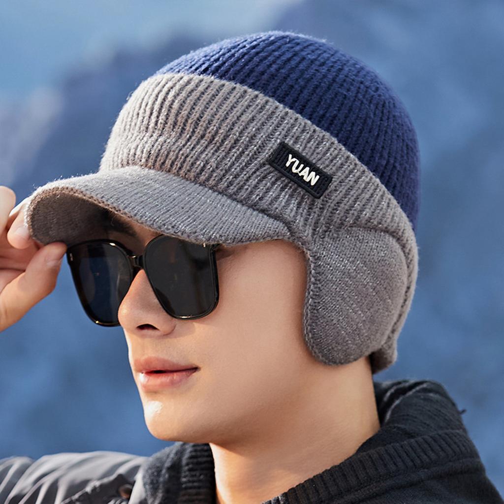 Men's Autumn Winter Warm Hats Soft Slouchy Ear Protection Knitted Fleece Lined Warm Cap Suitable For Outdoor Cycling Headwear