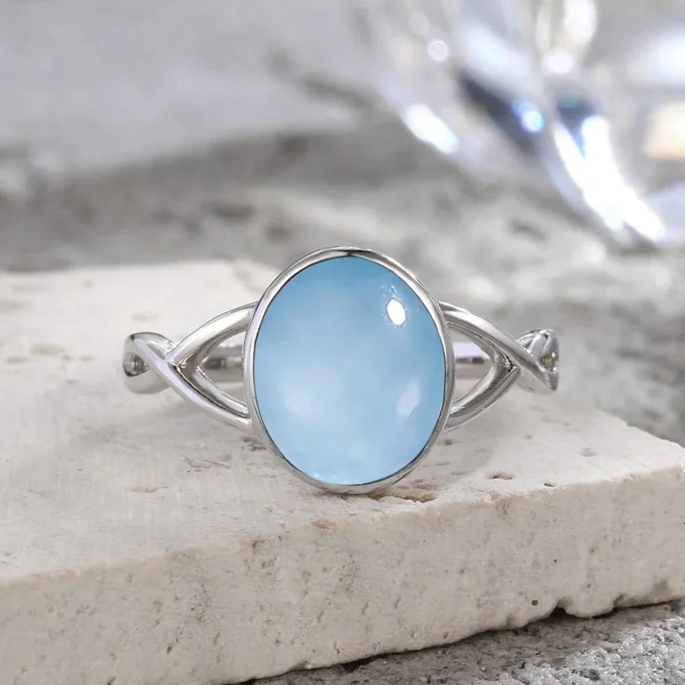 925 Silve Ring with Natural Moonstone Oval 8*10MM Simple Minimalist Twist Ring Party Gifts Fine Jewelry for Women