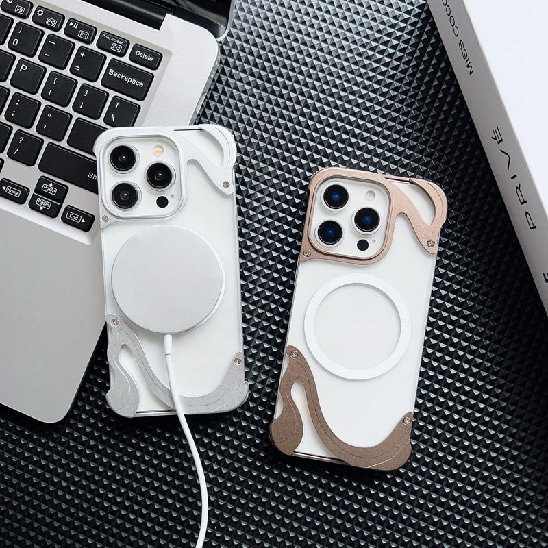 Lega di Alluminio Senza Bordo per Magsafe Custodia Trasparente per Telefono Per iPhone 16 Pro 15 Pro Max Magnetica Antiurto PC Rigido Copertura Posteriore Trasparente