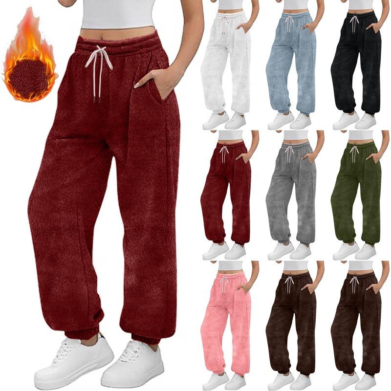 Women S High Waist Wide Leg Ankle Length Fleece Warm Pants