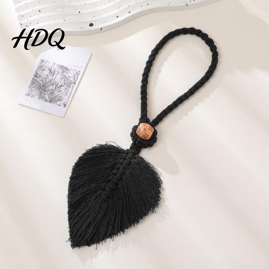 Rental Friendly Curtain Accessory Braided Leaf Tieback Boho Cotton Rope Holder Fringe