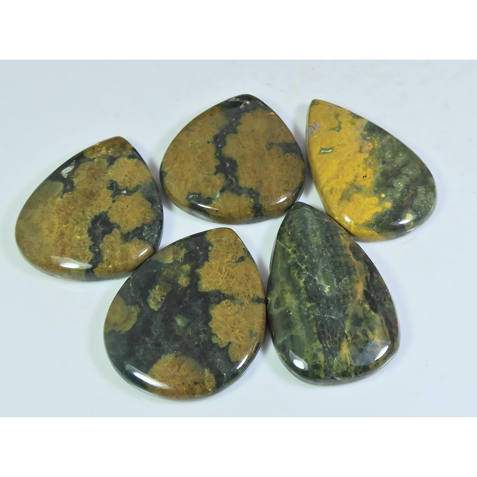

194Cts. Natural Ocean Jasper Pear Shape Cabochon Loose Gemstone 05 Pcs Lot C-309